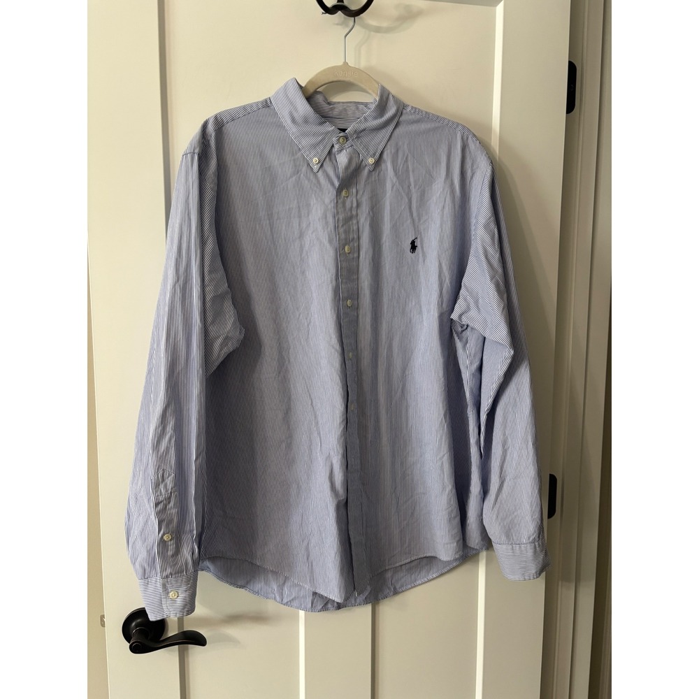 Ralph Lauren Mens Striped Button Down Shirt Long Sleeve Polo Pony Blue/White